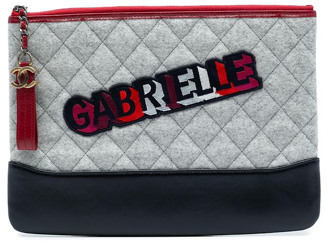 Clutch Gabrielle O em lã e couro de bezerro cinza acolchoada da Chanel Marrom
