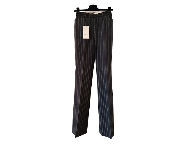 CALÇA DE LÃ LISTRADA GUCCI. Preto