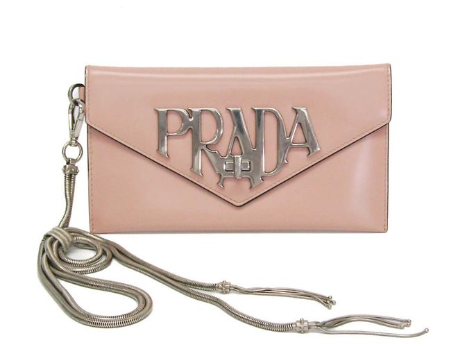 Prada Umschlag-Clutch aus Leder mit Kettenriemen Pink