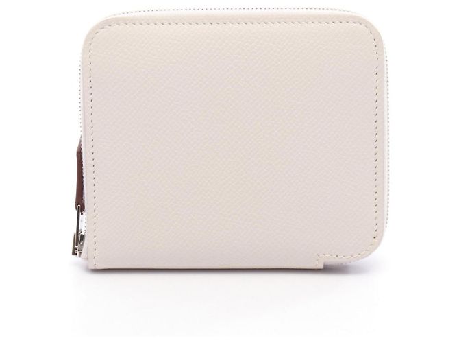 Hermès Azap Compact Silkin Rundgeldbörse Weiß