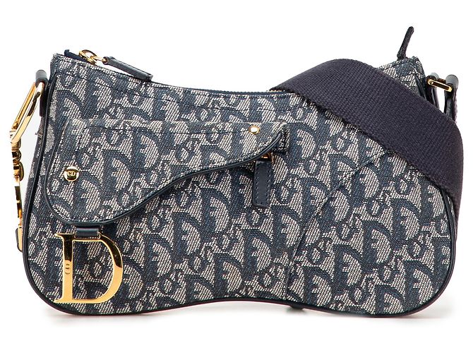 Dior Blue Diorissimo Trotter Canvas Double Saddle Crossbody Blu navy