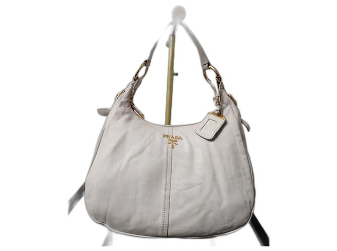 Sac hobo en cuir Vitello Daino Prada blanc cassé Écru