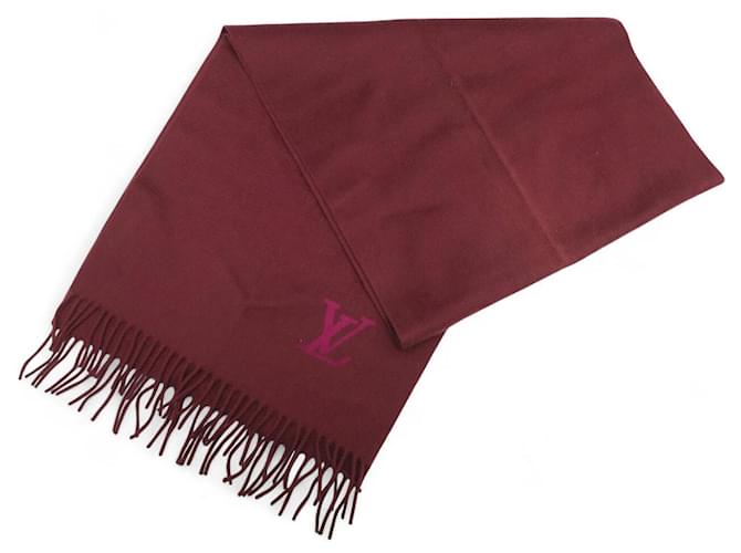 NEW LOUIS VUITTON JHELAM FRINGED CASHMERE SCARF WITH LV LOGO Dark red  ref.2594766