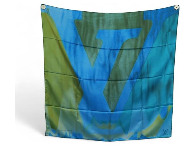 NEW LOUIS VUITTON LV LOGO SCARF M71543 IN BLUE & GREEN SILK Multiple colors  ref.2594767
