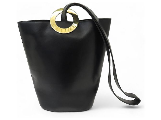 Céline VINTAGE CELINE SCHWARZE BOX LEDER EIMER HANDTASCHE
