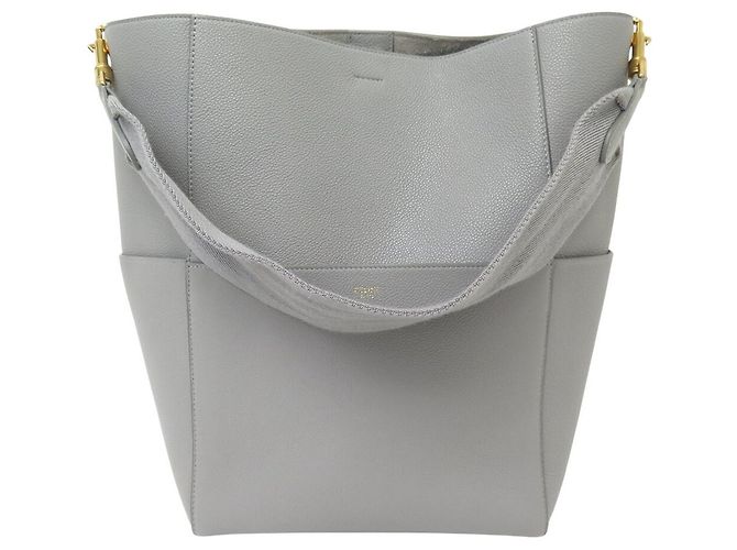 Céline NEUE CELINE EIMER-TASCHE MIT GURT 189593AH4.10DC GRAINED LEATHER GRAU HANDTASCHE