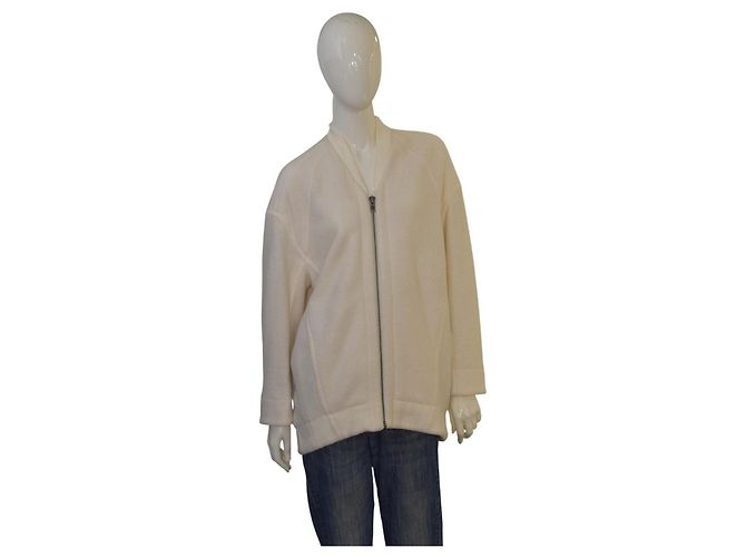 Oversized Off-White Wolljacke von Helmut Lang – Größe P (XS/S) Reißverschluss Creme