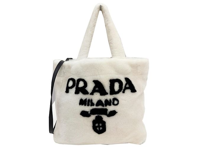 Terry Tote Bag mit Prada-Schriftzug Weiß