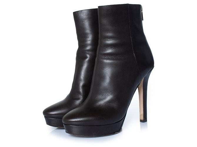 Botas de plataforma de cuero marrón oscuro Jimmy Choo Castaño