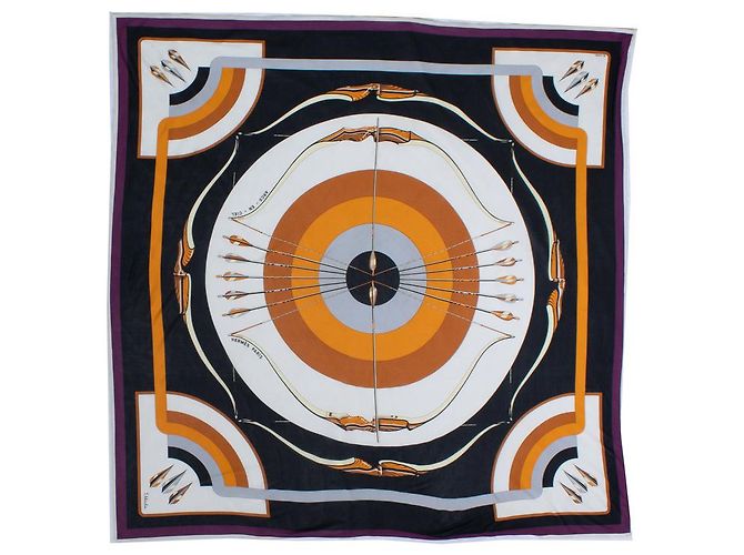 Bufanda de seda Arcs en Ciel de Hermès Blanco Azul Naranja Púrpura