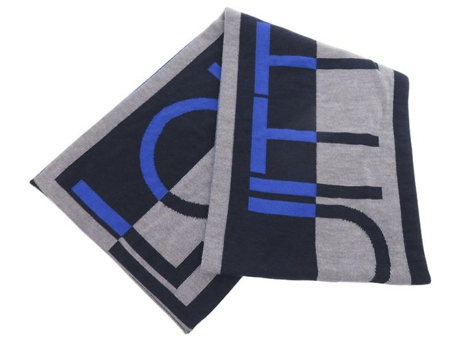 Chal de lana Louis Vuitton en gris y azul marino Castaño