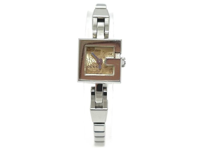 Gucci 102 G Mini Square Chain Quarz Uhr Silber