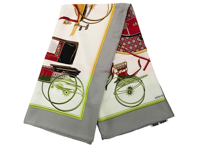Hermès White Les Voitures a Transformation Silk Scarf Cloth  ref.2595882