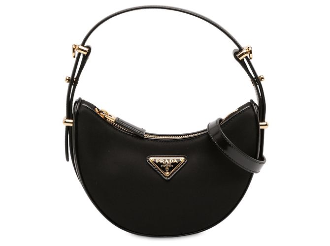 Bolsa Arque pequena em Re Nylon e couro preto da Prada