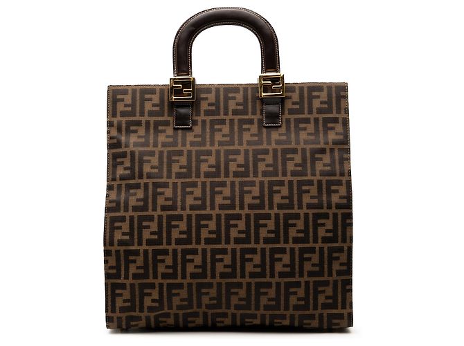 Bolso Tote Twins de lona Zucca marrón Fendi Castaño