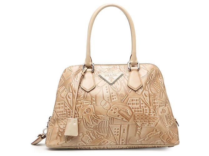 Bolsa de couro marrom com relevo Prada Bege