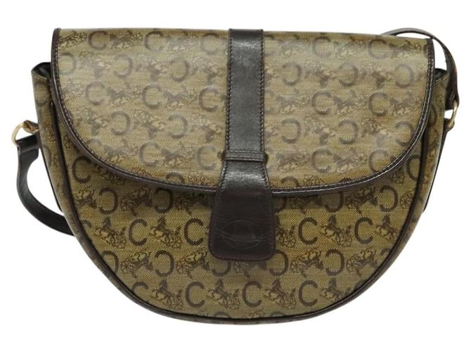 Céline Bolsa de ombro Celine C Sulky em lona e couro Bege