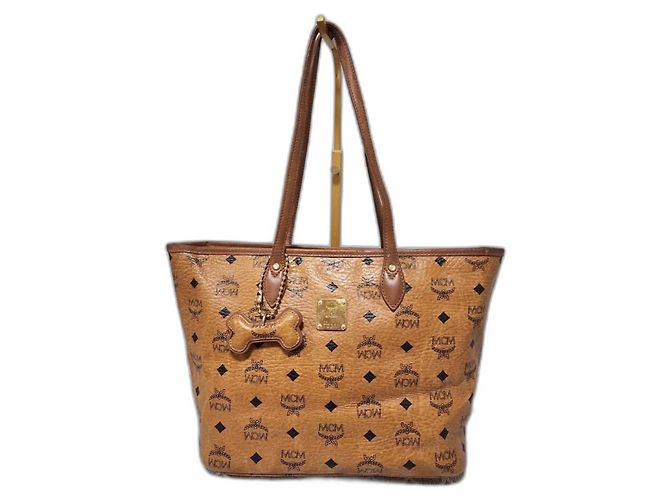 Bolsa de compras em forma de osso de cachorro MCM Visestos Cognac Marrom