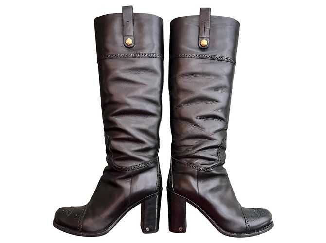 Botas de tacón alto en cuero negro Louis Vuitton