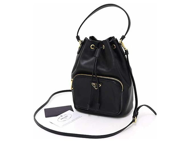 Saffiano Bolsa Bucket Duet Prada em couro de bezerro preto