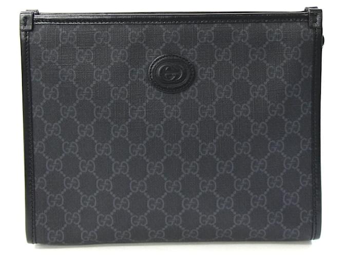 Gucci Interlocking G Clutch Bag Brown Black Leather Plastic  ref.2596944