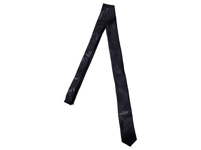 Cravatta lucida nera a righe diagonali Saint Laurent Nero