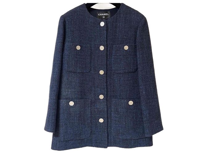 Chanel Navy Blue Wool Jacket FR 34