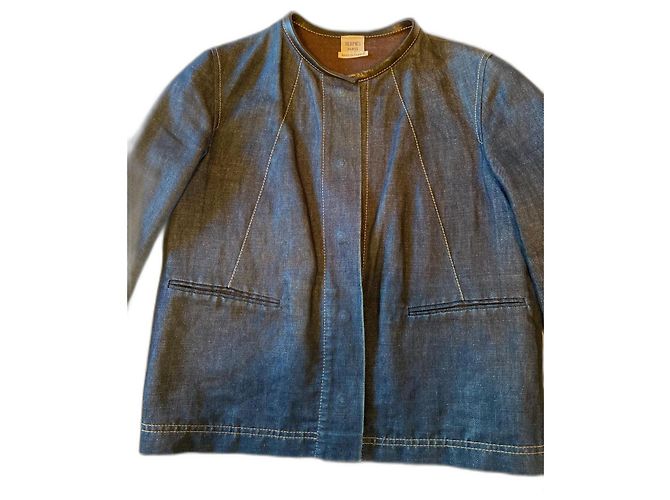 Hermès Giacca in denim e pelle Blu navy 