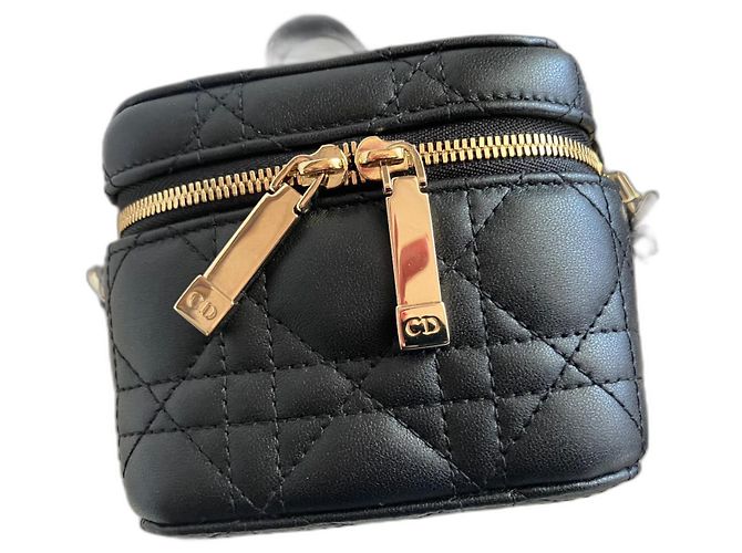 Cannage Borsa Mini Vanity Dior in pelle nera Nero