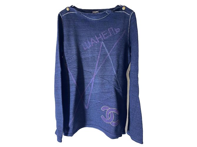 Chanel Kaschmir Matrosenpullover Dunkelblau 