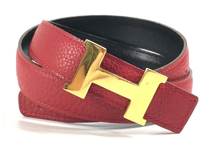 Cinturón de cuero H Constance de Hermès Negro Roja