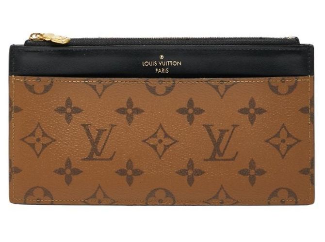 Cartera larga slim Monogram Reverse Louis Vuitton Castaño Negro Monograma