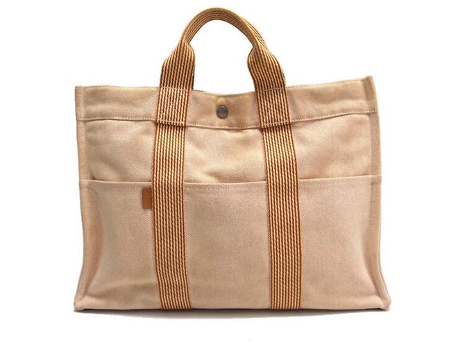 Bolsa Fourre Tout MM Hermès em Laranja e Branco