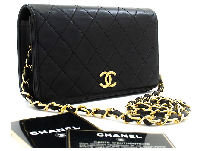 CHANEL Full Flap Small Chain Shoulder Bag Clutch Black Quilted