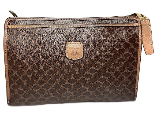 Triomphe Céline Vintage Celine Monogramm Leder Clutch Braun