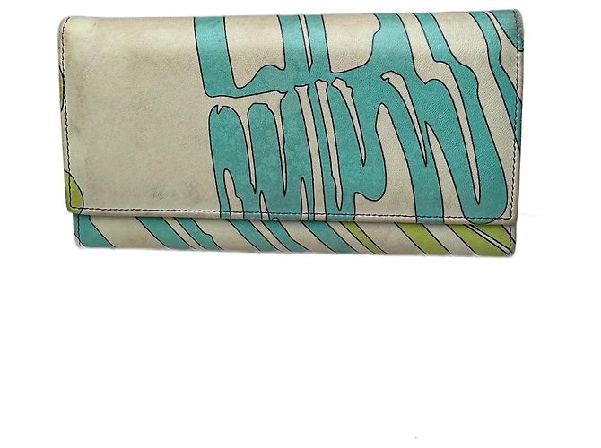 Vintage Emilio Pucci Blue White Green Leather Wallet