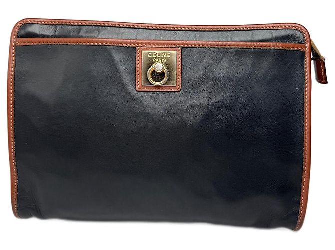 Céline Clutch in pelle vintage Celine nero e marrone