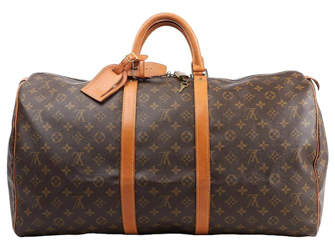 Louis Vuitton Monogram Canvas Keepall 55 Travel Bag M41424 Brown Leather  ref.2598902