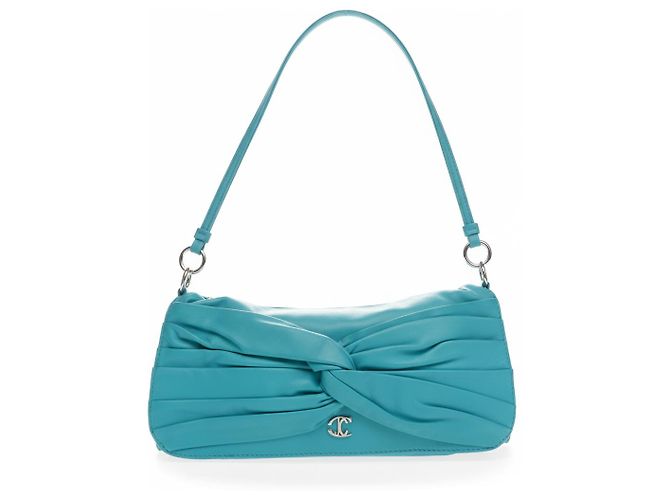 Bolsa Baguette Just Cavalli em Couro de Cordeiro Turquesa