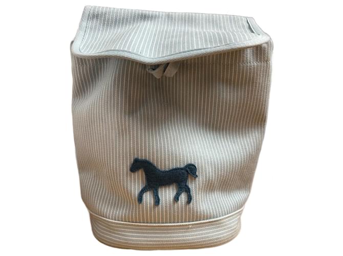 Hermès Children's backpack White Light blue Cotton  ref.2599001