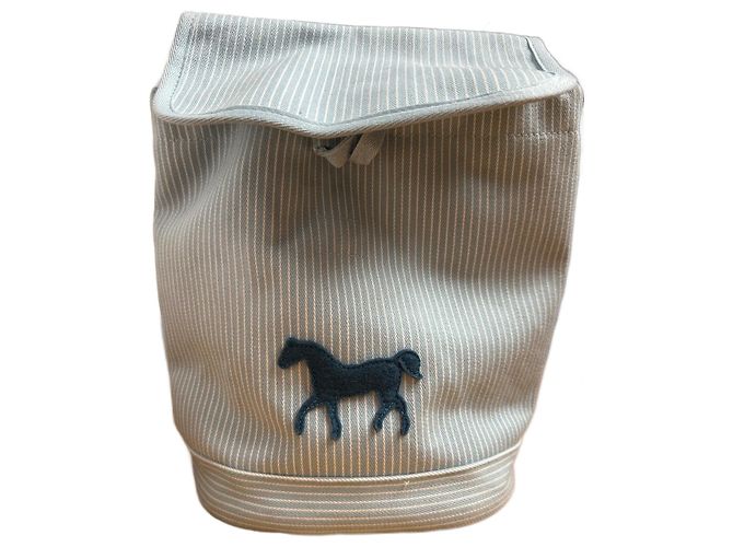 Mochila infantil Hermès branca e azul claro de algodão Branco