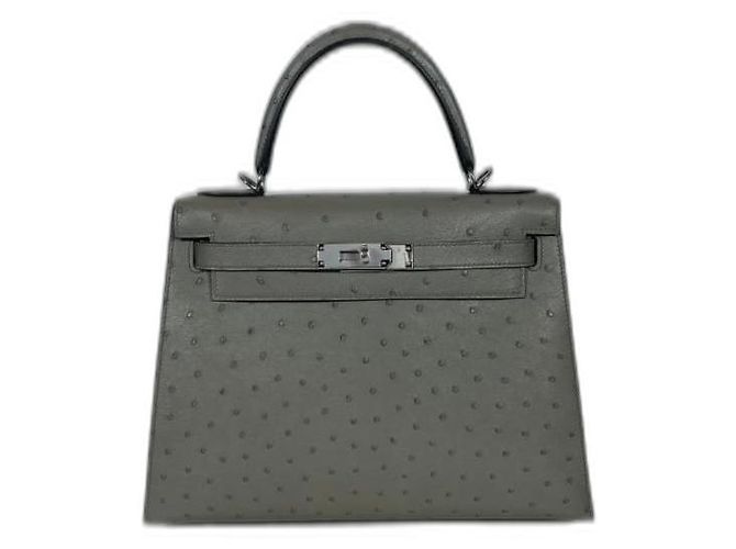 Hermès Kelly 28 Autruche Gris