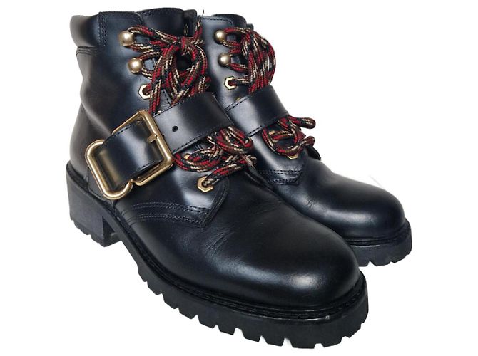 Sandro black leather combat ankle boots