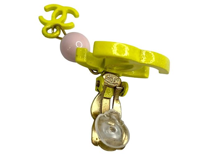 Boucles d'oreilles clips Coco Mark de Chanel Rose Doré Jaune