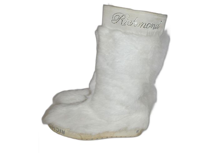 John Richmond white fur flat boots