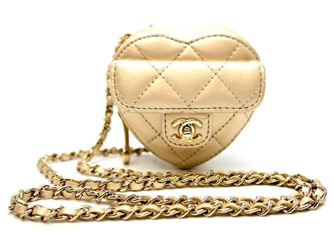 Chanel Matelassé Mini Herz Ketten Schultertasche Golden