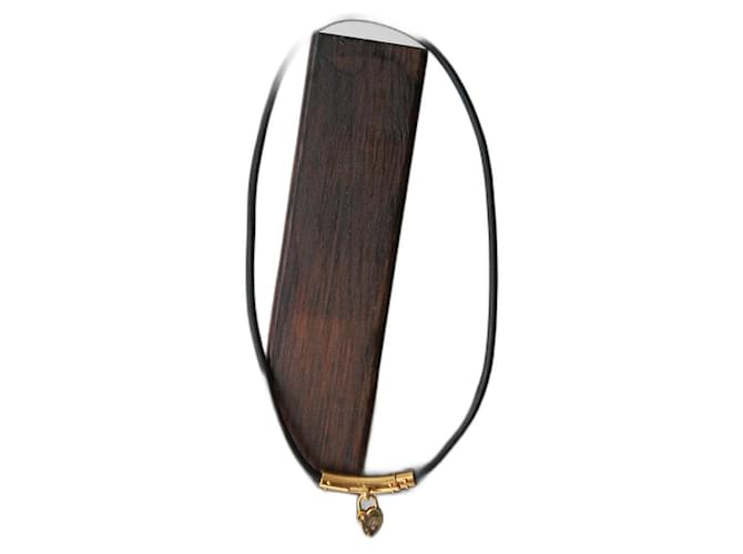 Hermès heart lock charm necklace in gold-plated metal Black 