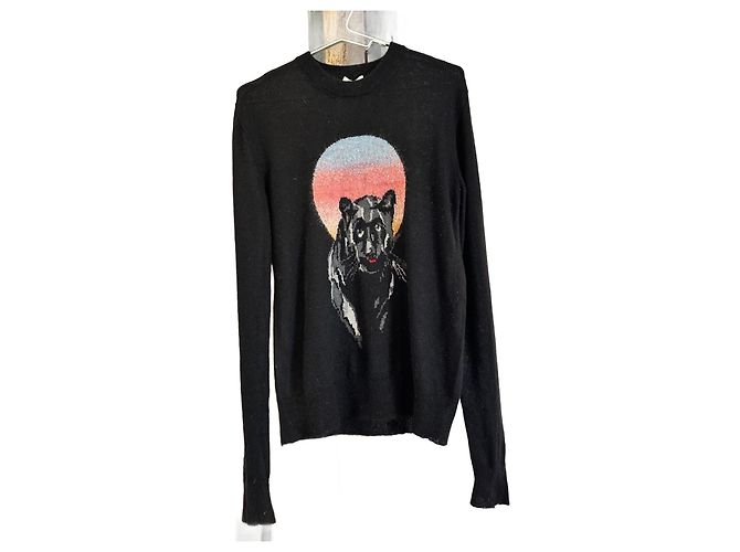 Saint Laurent Pullover Schwarz Mohair Wolle Leopardenmuster