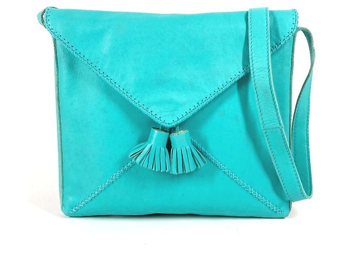 Bolsa de Ombro Pochette Pompon com Franjas Hermès Turquesa
