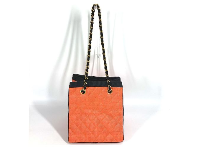 Sac à main à double chaîne matelassé Chanel Noir Orange
